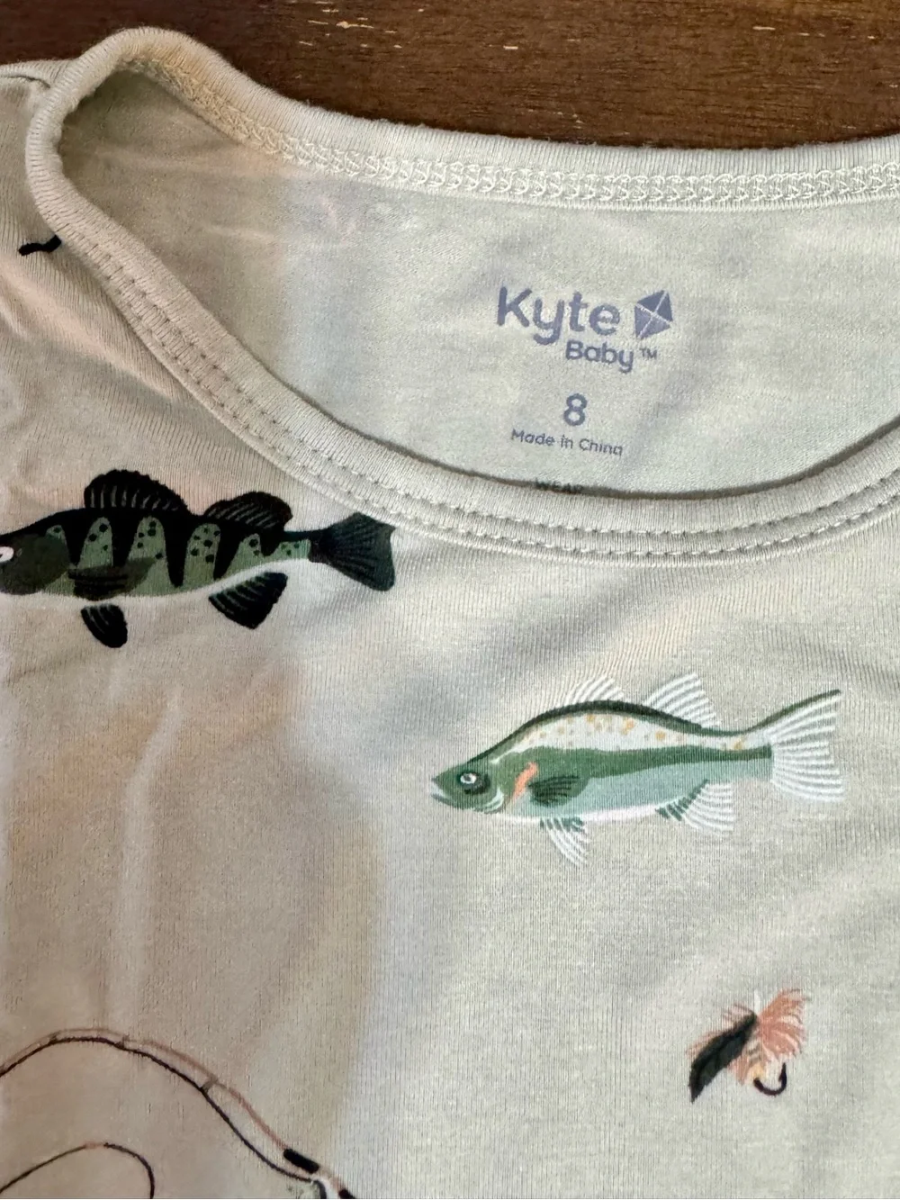 Kyte BABY Cream Long Sleeve Shirt with Fish & Fishing Rod Print